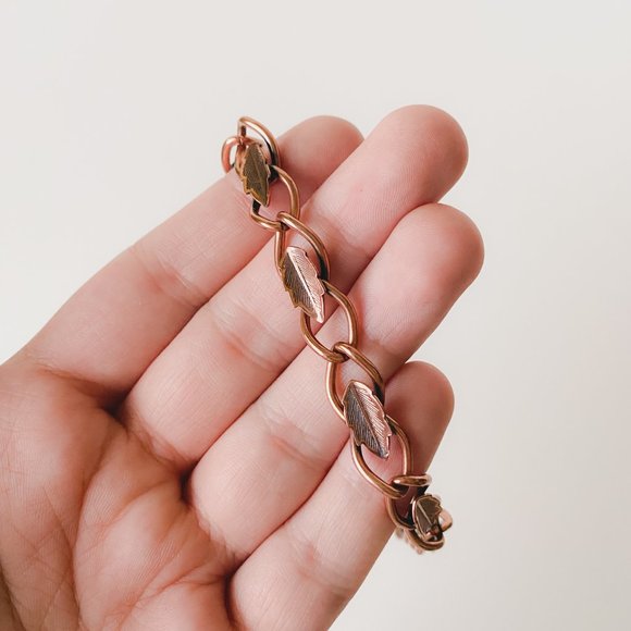 Vintage Copper Leaf Feather Southwest NativeStyle Boho Chain Link Bracelet - Picture 9 of 10